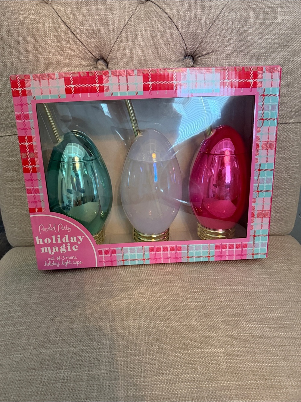 Packed Party Holiday LED Light Cups in Green, White, Pink